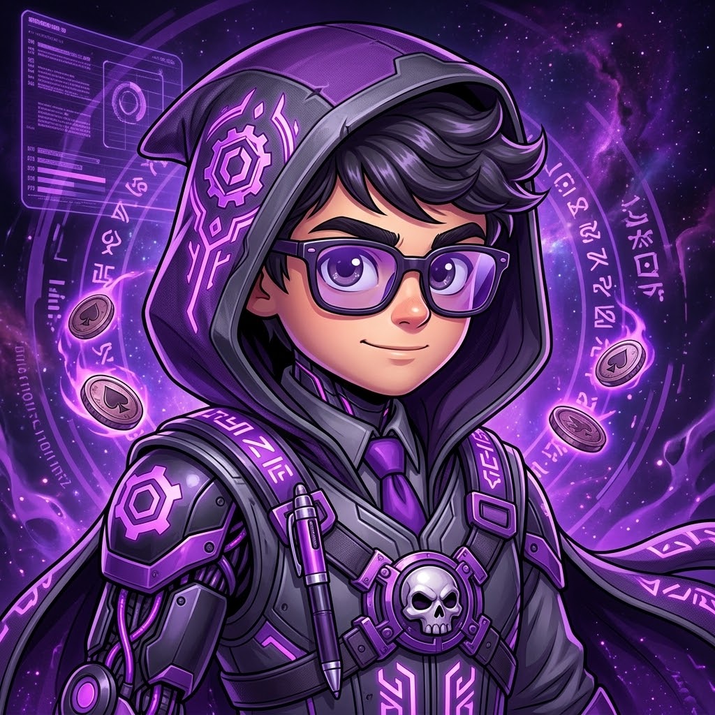 Personaje anfitrión de PurpleJack con ambientación morada espacial